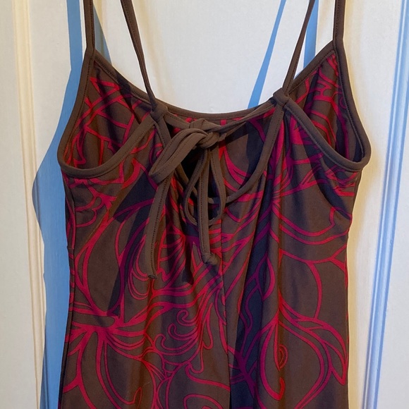 Athleta Sport Dress, size S. Chocolate brown with magenta floral swirl pattern. - Picture 3 of 9